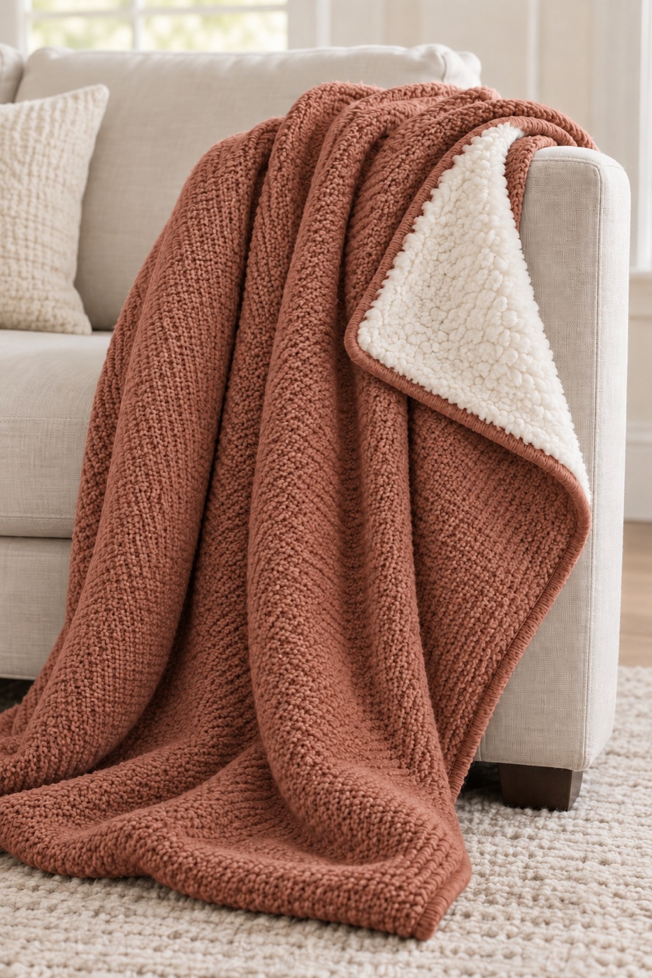 Clay cable-knit sherpa throw